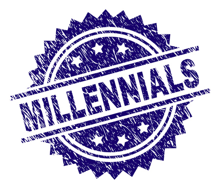 MILLENNIALS stamp seal watermark with distress style. Blue vector rubber print of MILLENNIALS caption with grunge texture.のイラスト素材