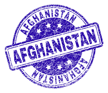 AFGHANISTAN stamp seal watermark with distress texture. Designed with rounded rectangles and circles. Blue vector rubber print of AFGHANISTAN text with corroded texture.のイラスト素材