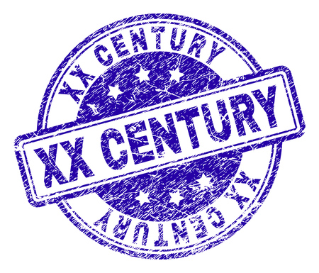 XX CENTURY stamp seal imprint with grunge texture. Designed with rounded rectangles and circles. Blue vector rubber print of XX CENTURY label with grunge texture.のイラスト素材