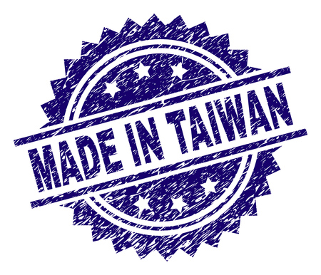 MADE IN TAIWAN stamp seal watermark with distress style. Blue vector rubber print of MADE IN TAIWAN tag with corroded texture.のイラスト素材