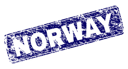 NORWAY stamp seal print with grunge texture. Seal shape is a rounded rectangle with frame. Blue vector rubber print of NORWAY caption with grunge texture.のイラスト素材