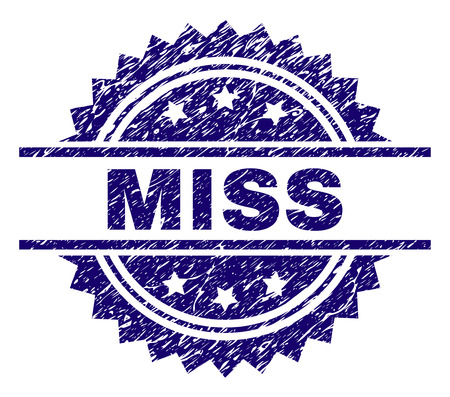 MISS stamp seal watermark with distress style. Blue vector rubber print of MISS title with retro texture.のイラスト素材