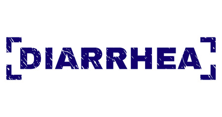 DIARRHEA text seal print with corroded effect. Text caption is placed between corners. Blue vector rubber print of DIARRHEA with dirty texture.のイラスト素材