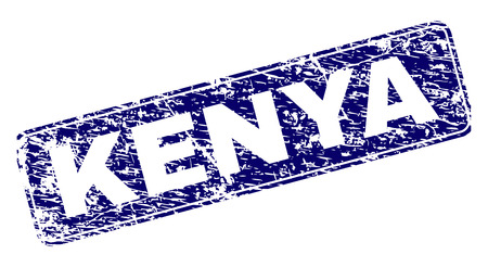 KENYA stamp seal print with grunge texture. Seal shape is a rounded rectangle with frame. Blue vector rubber print of KENYA tag with dust texture.のイラスト素材