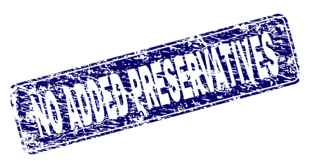 NO ADDED PRESERVATIVES stamp seal print with grunge style. Seal shape is a rounded rectangle with frame. Blue vector rubber print of NO ADDED PRESERVATIVES title with dirty style.のイラスト素材