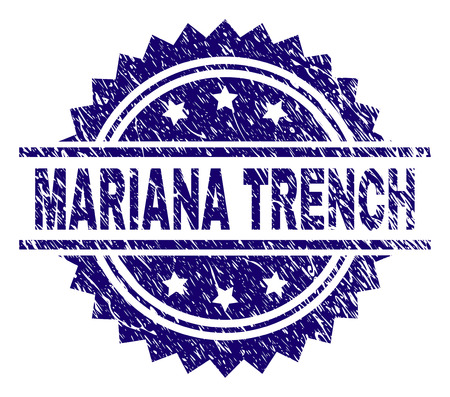 MARIANA TRENCH stamp seal watermark with distress style. Blue vector rubber print of MARIANA TRENCH label with grunge texture.のイラスト素材