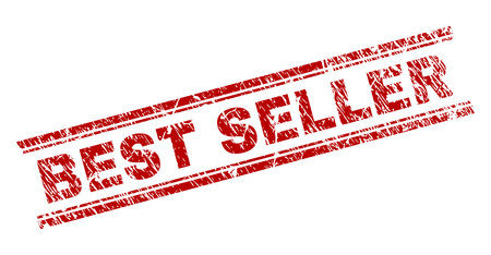 BEST SELLER seal print with distress texture. Red vector rubber print of BEST SELLER text with scratched texture. Text caption is placed between double parallel lines.のイラスト素材