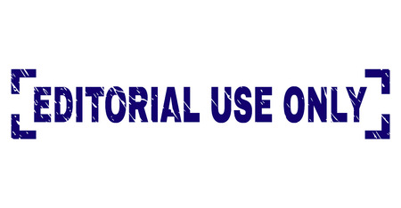 EDITORIAL USE ONLY text seal print with distress style. Text tag is placed inside corners. Blue vector rubber print of EDITORIAL USE ONLY with dust texture.のイラスト素材