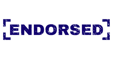 ENDORSED caption seal imprint with grunge texture. Text caption is placed between corners. Blue vector rubber print of ENDORSED with dirty texture.のイラスト素材