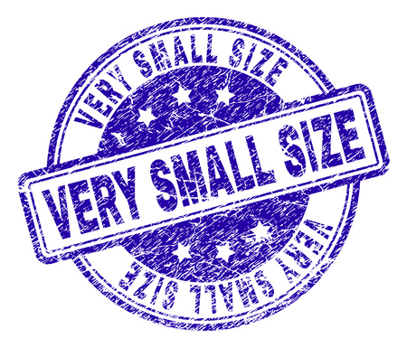 VERY SMALL SIZE stamp seal imprint with distress texture. Designed with rounded rectangles and circles. Blue vector rubber print of VERY SMALL SIZE title with scratched texture.のイラスト素材