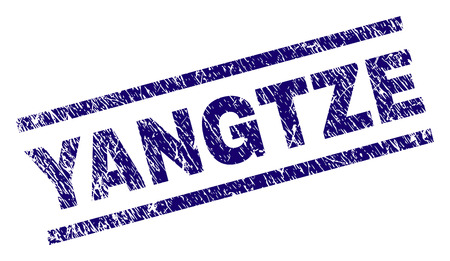 YANGTZE seal watermark with grunge style. Blue vector rubber print of YANGTZE label with unclean texture. Text label is placed between parallel lines.のイラスト素材
