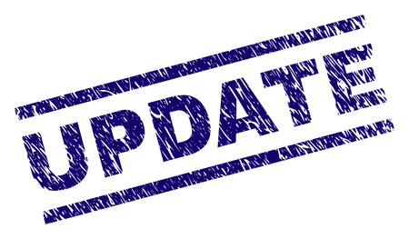 UPDATE seal print with grunge style. Blue vector rubber print of UPDATE text with grunge texture. Text title is placed between parallel lines.のイラスト素材