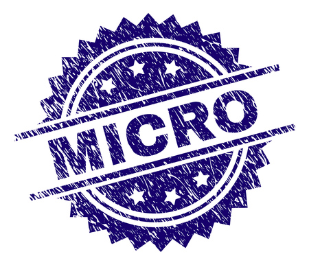 MICRO stamp seal watermark with distress style. Blue vector rubber print of MICRO caption with scratched texture.のイラスト素材