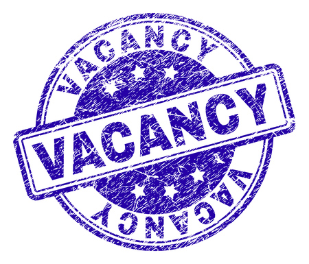 VACANCY stamp seal watermark with grunge texture. Designed with rounded rectangles and circles. Blue vector rubber print of VACANCY tag with grunge texture.のイラスト素材