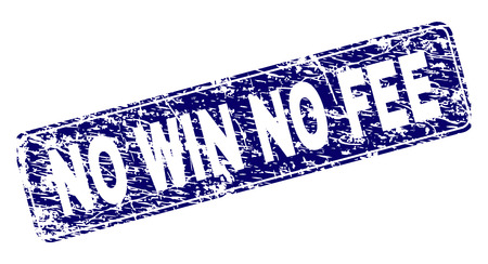 NO WIN NO FEE stamp seal watermark with distress style. Seal shape is a rounded rectangle with frame. Blue vector rubber print of NO WIN NO FEE tag with grunge style.のイラスト素材