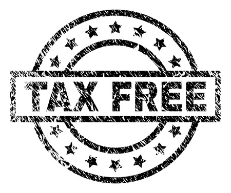 TAX FREE stamp seal watermark with distress style. Designed with rectangle, circles and stars. Black vector rubber print of TAX FREE caption with corroded texture.のイラスト素材