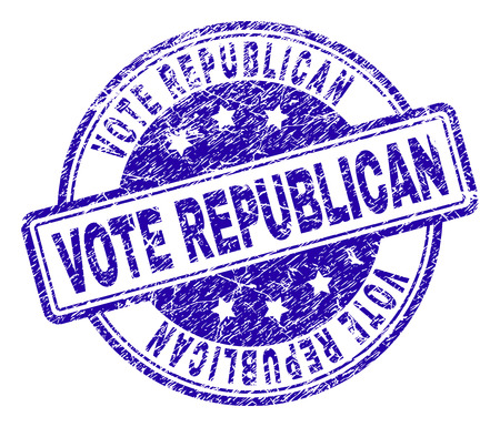 VOTE REPUBLICAN stamp seal watermark with grunge effect. Designed with rounded rectangles and circles. Blue vector rubber print of VOTE REPUBLICAN label with grunge texture.のイラスト素材