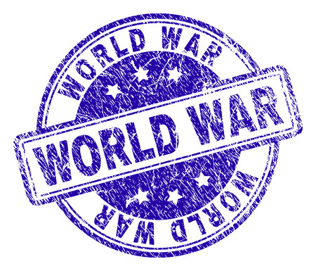 WORLD WAR stamp seal watermark with distress texture. Designed with rounded rectangles and circles. Blue vector rubber print of WORLD WAR text with dust texture.のイラスト素材
