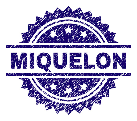 MIQUELON stamp seal watermark with distress style. Blue vector rubber print of MIQUELON label with dirty texture.のイラスト素材