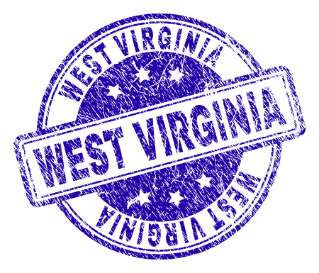 WEST VIRGINIA stamp seal imprint with grunge texture. Designed with rounded rectangles and circles. Blue vector rubber print of WEST VIRGINIA title with grunge texture.のイラスト素材