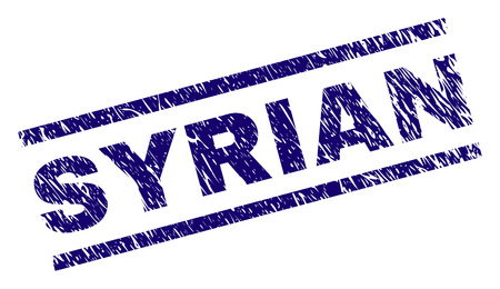 SYRIAN seal print with scratced style. Blue vector rubber print of SYRIAN tag with dirty texture. Text caption is placed between parallel lines.のイラスト素材