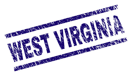 WEST VIRGINIA seal print with grunge style. Blue vector rubber print of WEST VIRGINIA tag with dust texture. Text tag is placed between parallel lines.のイラスト素材