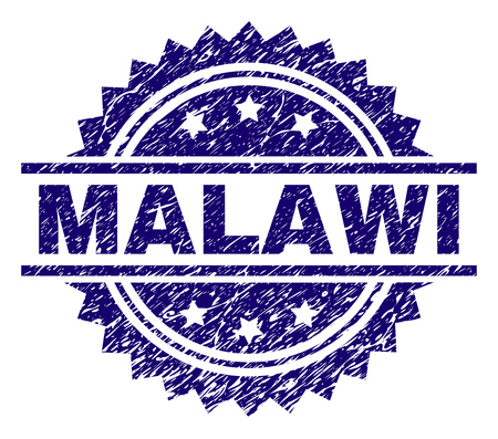 MALAWI stamp seal watermark with distress style. Blue vector rubber print of MALAWI tag with scratched texture.のイラスト素材