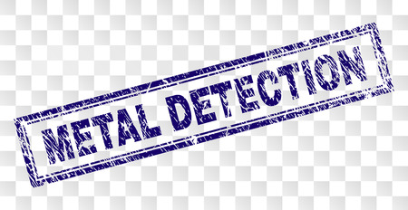 METAL DETECTION stamp seal print with dirty style and double framed rectangle shape. Stamp is placed on a transparent background.のイラスト素材