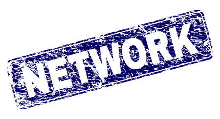 NETWORK stamp seal print with grunge style. Seal shape is a rounded rectangle with frame. Blue vector rubber print of NETWORK label with dirty style.のイラスト素材