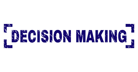 DECISION MAKING text seal print with distress effect. Text label is placed between corners. Blue vector rubber print of DECISION MAKING with unclean texture.のイラスト素材