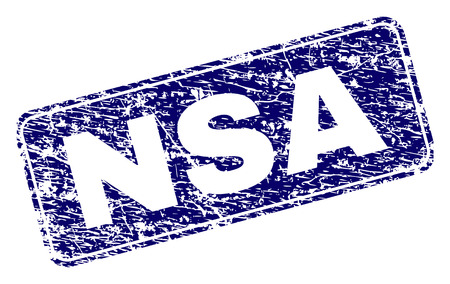 NSA stamp seal imprint with grunge texture. Seal shape is a rounded rectangle with frame. Blue vector rubber print of NSA text with grunge texture.のイラスト素材