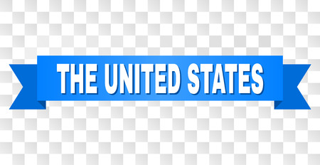 THE UNITED STATES text on a ribbon. Designed with white caption and blue stripe. Vector banner with THE UNITED STATES tag on a transparent background.のイラスト素材