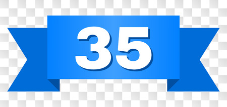 35 text on a ribbon. Designed with white caption and blue stripe. Vector banner with 35 tag on a transparent background.のイラスト素材