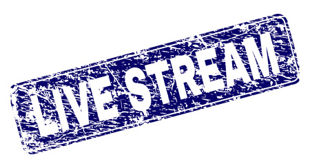 LIVE STREAM stamp seal watermark with grunge style. Seal shape is a rounded rectangle with frame. Blue vector rubber print of LIVE STREAM label with grunge style.のイラスト素材