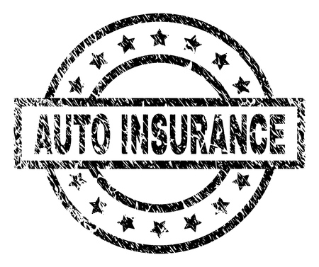 AUTO INSURANCE stamp seal watermark with distress style. Designed with rectangle, circles and stars. Black vector rubber print of AUTO INSURANCE caption with grunge texture.のイラスト素材