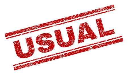 USUAL seal print with corroded style. Red vector rubber print of USUAL label with corroded texture. Text label is placed between double parallel lines.のイラスト素材