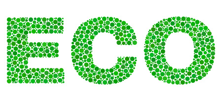 Dot vector Eco text isolated on a white background. Eco mosaic name of circle dots in various sizes.のイラスト素材