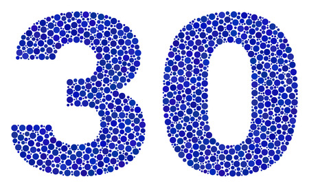Vector dot 30 text isolated on a white background. 30 mosaic caption of circle dots in various sizes.のイラスト素材