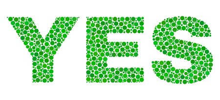 Dot vector Yes text isolated on a white background. Yes mosaic title of circle dots in various sizes.のイラスト素材