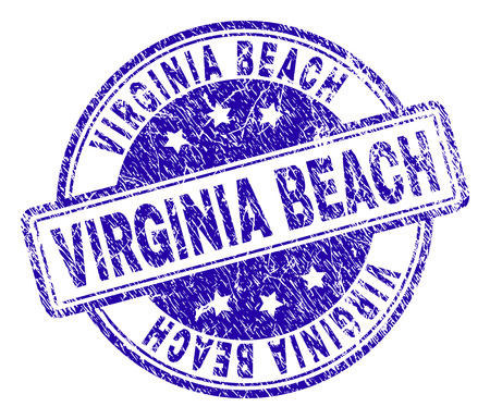 VIRGINIA BEACH stamp seal watermark with grunge texture. Designed with rounded rectangles and circles. Blue vector rubber print of VIRGINIA BEACH caption with scratched texture.のイラスト素材