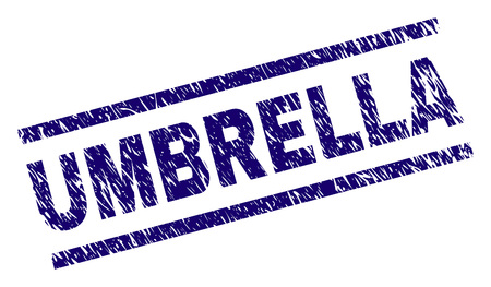 UMBRELLA seal print with distress style. Blue vector rubber print of UMBRELLA tag with dust texture. Text tag is placed between parallel lines.のイラスト素材