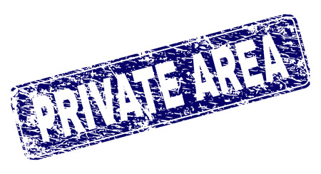 PRIVATE AREA stamp seal print with distress texture. Seal shape is a rounded rectangle with frame. Blue vector rubber print of PRIVATE AREA caption with unclean style.のイラスト素材