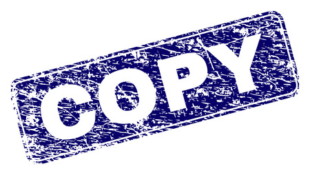 COPY stamp seal print with distress style. Seal shape is a rounded rectangle with frame. Blue vector rubber print of COPY text with scratched style.のイラスト素材