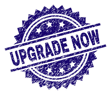 UPGRADE NOW stamp seal watermark with distress style. Blue vector rubber print of UPGRADE NOW tag with scratched texture.のイラスト素材