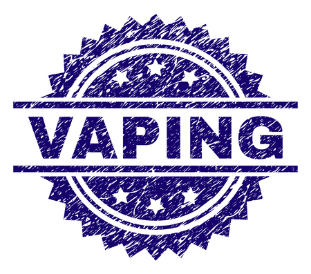 VAPING stamp seal watermark with distress style. Blue vector rubber print of VAPING caption with dirty texture.のイラスト素材