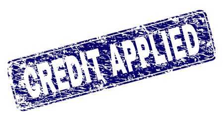 CREDIT APPLIED stamp seal print with distress style. Seal shape is a rounded rectangle with frame. Blue vector rubber print of CREDIT APPLIED caption with grunge style.のイラスト素材