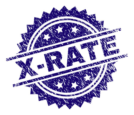 X-RATE stamp seal watermark with distress style. Blue vector rubber print of X-RATE tag with grunge texture.のイラスト素材