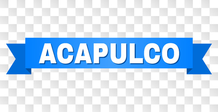 ACAPULCO text on a ribbon. Designed with white caption and blue stripe. Vector banner with ACAPULCO tag on a transparent background.のイラスト素材