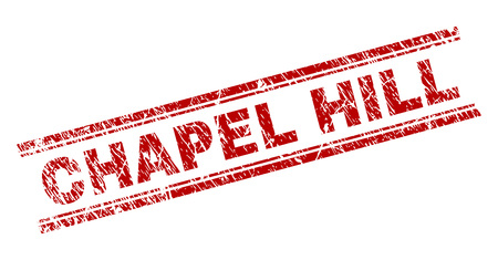 CHAPEL HILL seal print with grunge texture. Red vector rubber print of CHAPEL HILL label with dirty texture. Text label is placed between double parallel lines.のイラスト素材