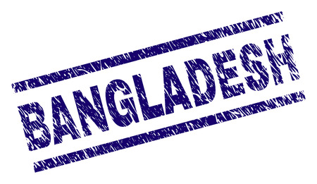 BANGLADESH seal print with scratced style. Blue vector rubber print of BANGLADESH tag with dirty texture. Text title is placed between parallel lines.のイラスト素材